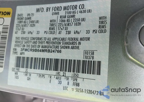 2021 Ford Bronco Sport Big Bend from USA, damaged, VIN 3FMCR9B64MRB24766